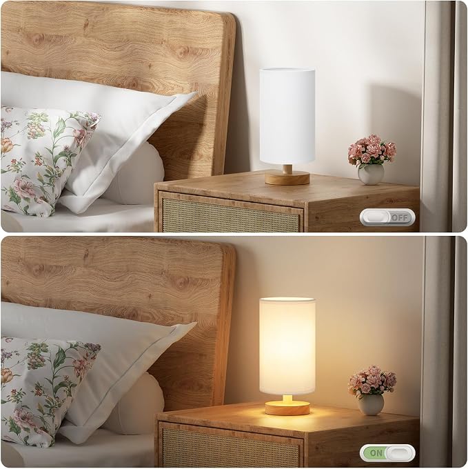 Fenmzee Small Table Lamps (White Shade - Wood Base, 9" Inline Control) | 3000K LED Blub Included | 680 Lumens | Easy Assembly | Minimalist Design | E26 | for Kitchen | for Kids Room - Image 4