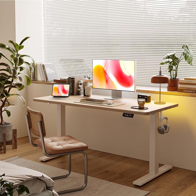 TIQLAB 55 * 28 Inches Standing Desk, Adjustable Height Stand up Desk,Sit Stand Home Office Table with Splice Board, Light Walnut - Image 2