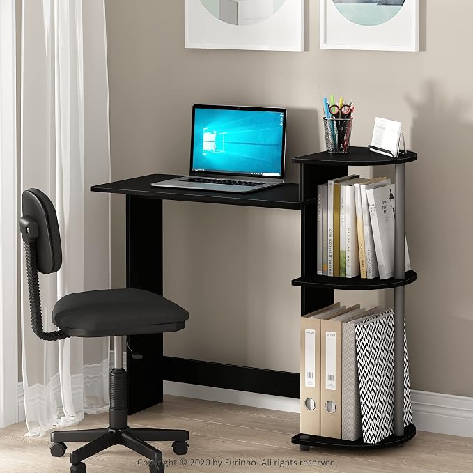 Furinno Compact 29-Inch Computer Desk, Gaming Desk with Shelves, Office Desk with Book Shelf, for Home Office, Study Room, Dorm, Bedroom, Black by Furinno-FitsYourSpaceFitsYourBudget