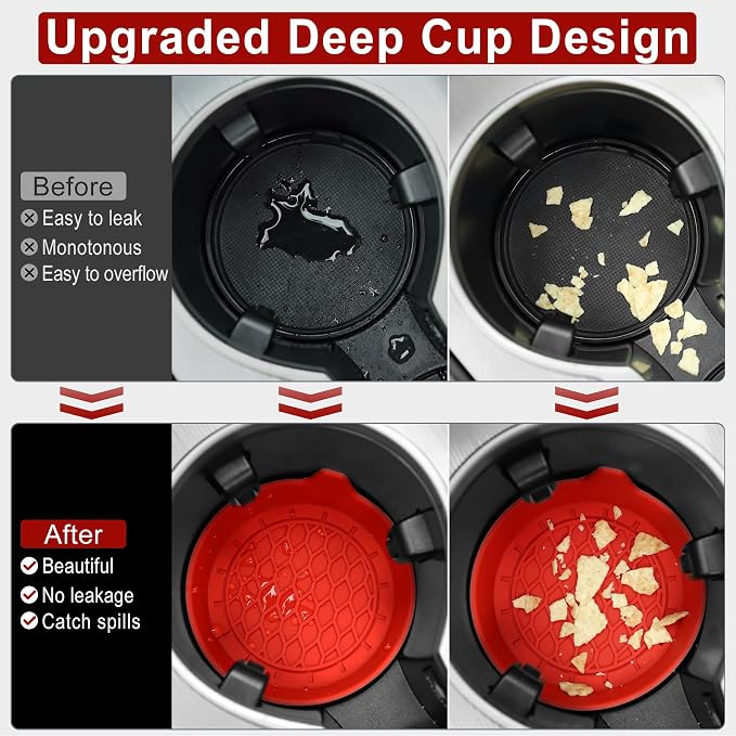 SINGARO Car Cup Holder Coaster, Silicone Cup Holder Insert, Universal Non-Slip Cup Holders, Car Accessories Interior for Women and Man 4 Pack Red - Image 2