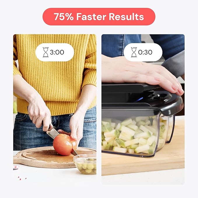 Fullstar Pro Original Vegetable Chopper & Mandoline Slicer Kitchen Gadget | 8 in 1 Veggie Slicer, Onion & Fruit Cutter with Sharp Stainless Steel Blades & Container, All-in-One Meal Prep Tool (Black) - Image 3
