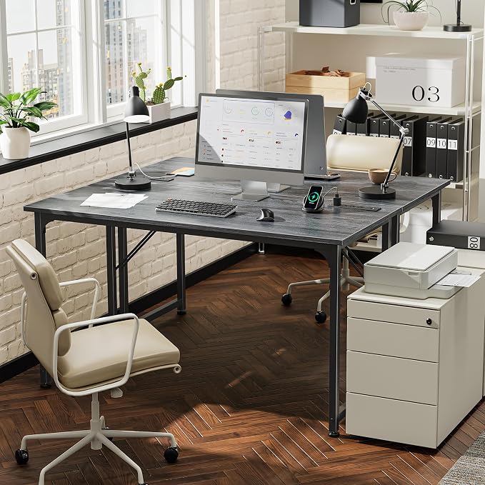 PRAISUN 47 X 20 Inch Computer Desk, Power Outlets, USB-C, Grey | Office Desk with 4 AC Outlets, USB & USB-C, Sturdy Metal Frame, Spacious Desktop for Work, Writing, Study & Gaming - Image 2