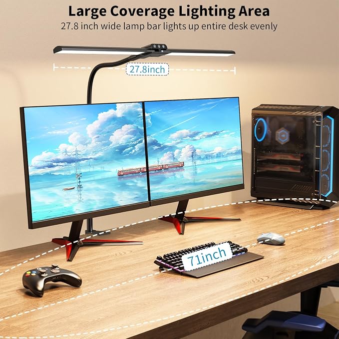 KableRika Desk lamp,Double Head LED Desk Lamp with Clamp,Architect Desk Lights for Home Office,Eye-Caring Desktop Office Lamp 4-Brightness 4-Color Table Lamp for Monitor Workbench Study Reading - Image 4