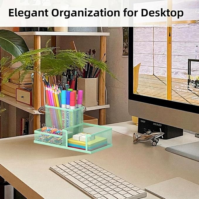 SUPEASY Pen Holder Desk Organizer, Office Supplies Pencil Holder with 3 Compartments, Desk Accessories and Workspace Organizers for Home School Classroom, Green - Image 4