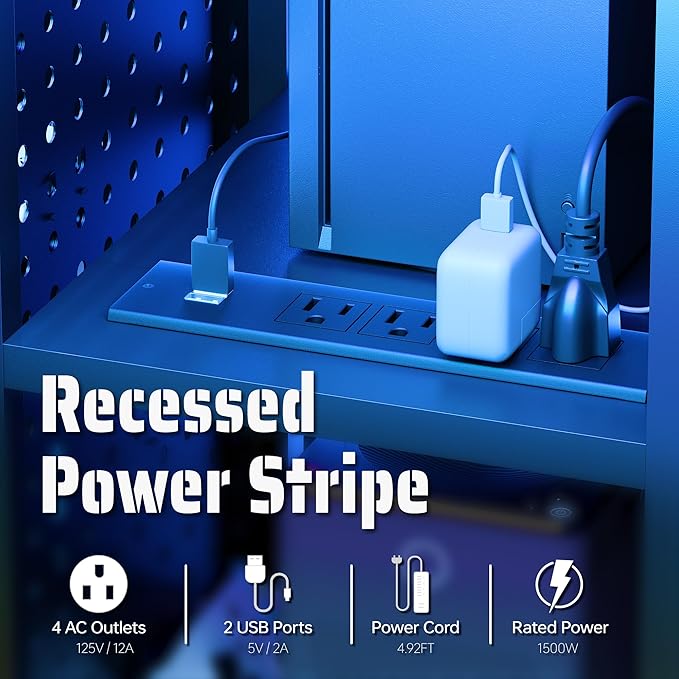 Pamray Small Gaming Desk Rolling Computer Table Balck | Movable, with Led Lights Power Outlets, with Storage Pegboard and Hook, Sturdy, Suitable for Study Gaming Bedroom Dorm - Image 6