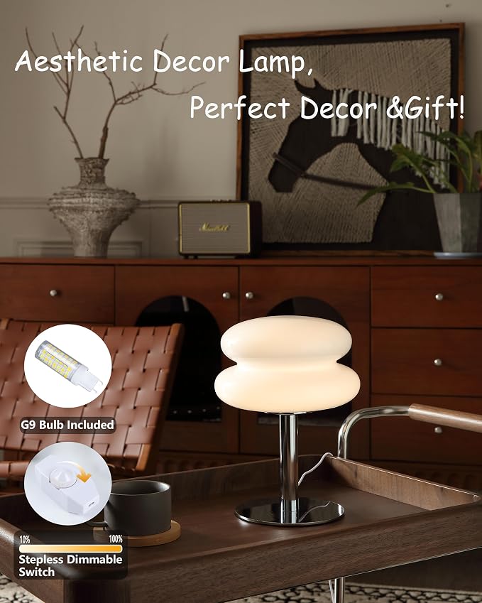Glivpny Mushroom Lamp Table Lamp for Night Stands,Mid Century Modern Desk Lamps for Bedroom, Vintage Dimmable Bedside Small Cute Lamps, Cool Aesthetic House Warming Gifts New Home Decor(White) - Image 4