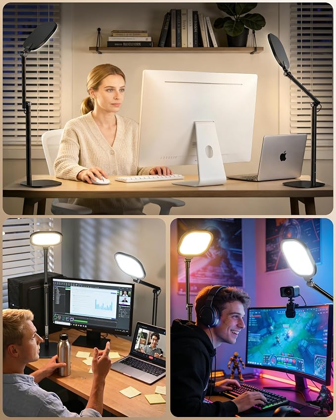 LitONES Tall LED Desk Lamps with Base, Edge-Lit Eye-Care, 50 Light Modes | 40" Height, Dimmable & Flexible, CRI>97.8, Memory and Timer Func, Stable Mental Base for Home Office, Video Calls & Drafting - Image 2