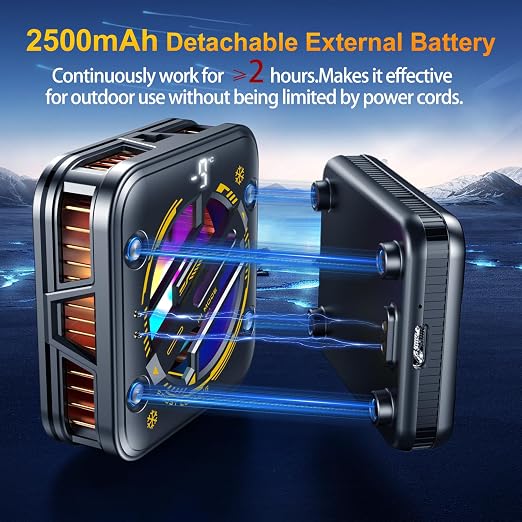 Magnetic Phone Cooler with Battery,Rechargeable Wireless Cooling Fan for iPhone/iPad,Phone Cooling Case Radiator Heatsink with RGB LED for iPhone MagSafe Series/Samsung/Android - Image 2