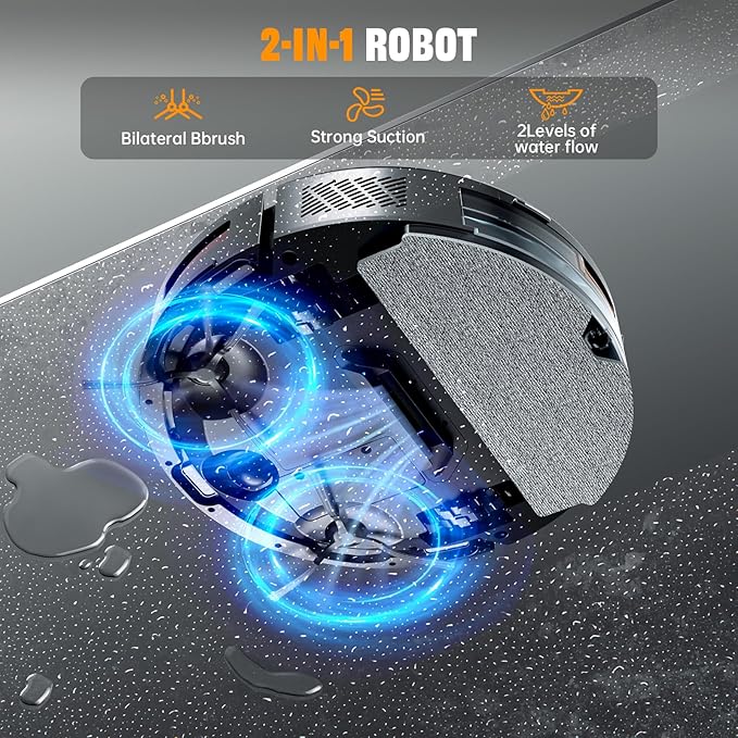 Robot Vacuum and Mop, 6500Pa Suction, 2 in 1 Robotic Vacuum with Gyro Inertial Navigation, 200 Min Runtime, App/Remote/Voice Control, Ideal for Pet Hair, Hard Floor, Carpet - Image 7