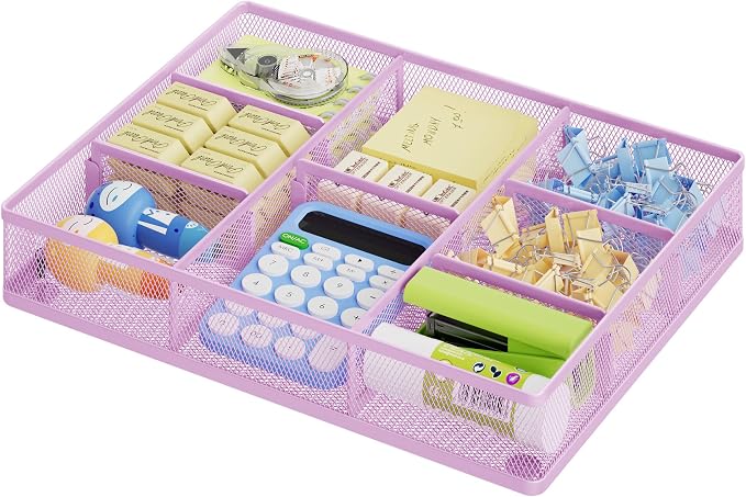 Marbrasse Desk Drawer Organizer, Metal Mesh Drawer Organizer Tray with 5 Adjustable Compartments,Desk Organizers and Accessories for Home,Office,Kitchen,Makeup,Vanity (Purple) by Marbrasse