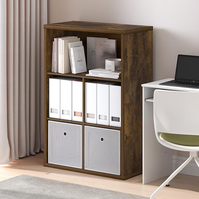Furinno Cubicle Book Shelf, 5-Cube Bookshelf, Extra Thick Frame Cube Storage Organizer Bookcase with Closed Back, 15.3 x 29.9 x 43.3, for Living Room, Bedroom, Home Office, Amber Pine - Image 2