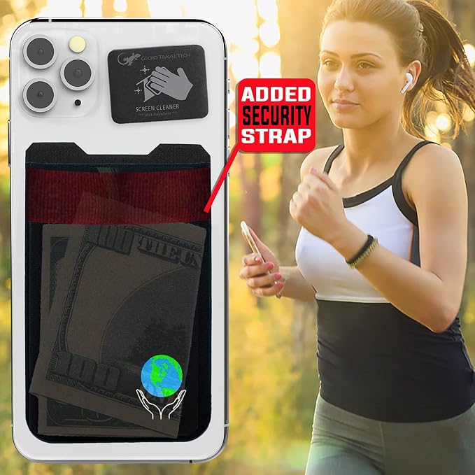Phone Wallet - Adhesive Card Holder - Cell Phone Pouch - Stick on Lycra Pocket by Gecko - Carry Credit Cards and Cash - Image 7
