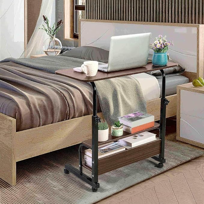 Adjustable Table Student Computer Desk Portable Home Office Furniture Small Spaces Sofa Bedroom Bedside Learn Play Game Desk on Wheels Movable with Storage Size 31.5 * 15.7 Inch Brown A - Image 6