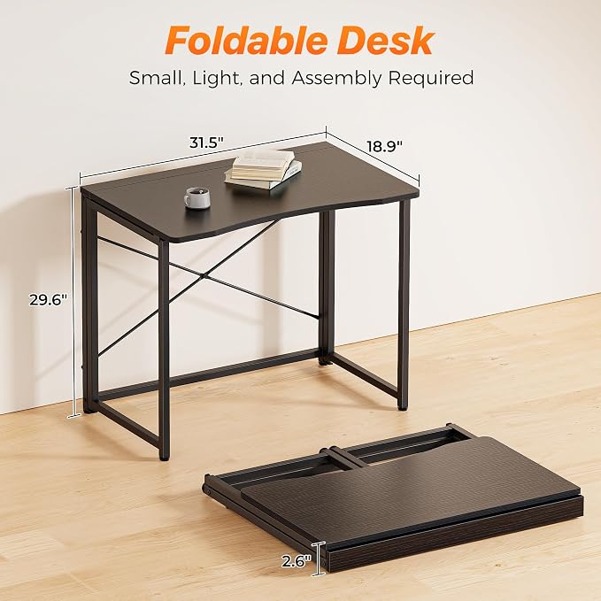 Huuger Folding Desk for Small Spaces, 31.5 Inch Foldable Computer Table, Easy Assembly, for Home Office, Study, Bedroom, Dorm, Space Saving, Small Writing Work Office Computer Desk, Black - Image 2