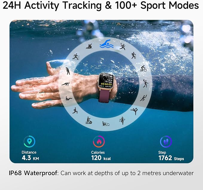 Smart Watch for Women, 1.85" HD Smartwatch Compatible iPhone/Samsung/Android (Answer/Make Calls), 100+ Sport Modes Fitness Tracker with Heart Rate/Sleep/SpO2 Monitor, IP68 (Deep Purple) - Image 4