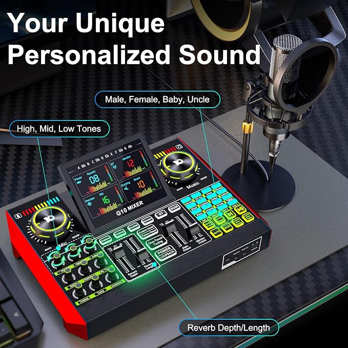 Podcast Microphone Bundle with Live Sound Board Audio Mixer, Podcast Equipment Bundle with 3.5mm Condenser Microphone(P15) for Pc/Phone Live Streaming Singing Gaming, Voice Changer, Denoise - Image 3