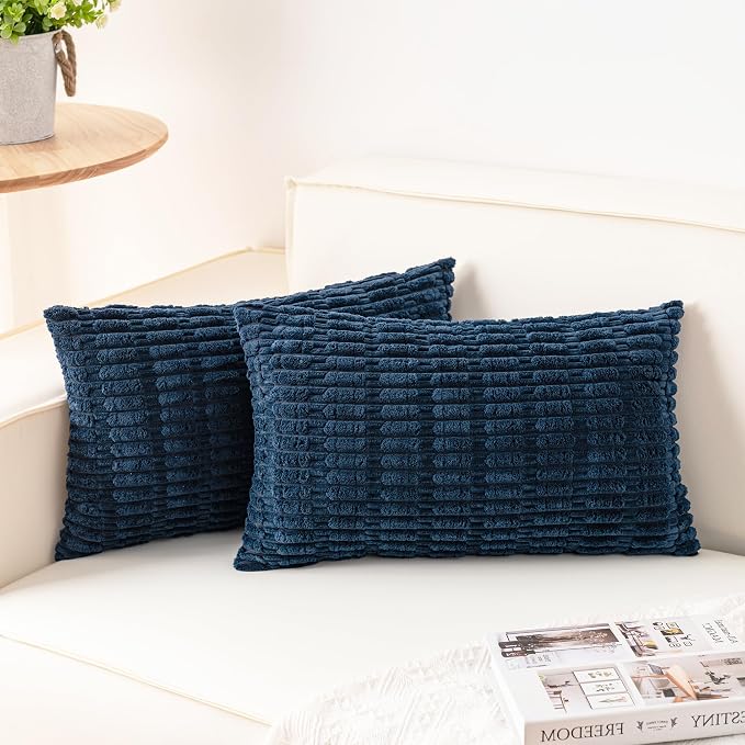 Aegero Pack of 2 Corduroy Decorative Throw Pillow Covers 12x24 Inch Soft Striped Pillow Covers Modern Farmhouse Home Decor for Sofa Living Room Couch Bed（Teal） by Unknown