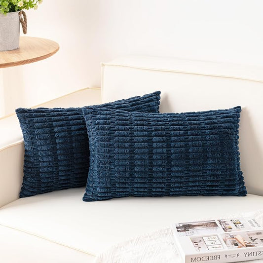 Aegero Pack of 2 Corduroy Decorative Throw Pillow Covers 12x24 Inch Soft Striped Pillow Covers Modern Farmhouse Home Decor for Sofa Living Room Couch Bed（Teal） by Unknown
