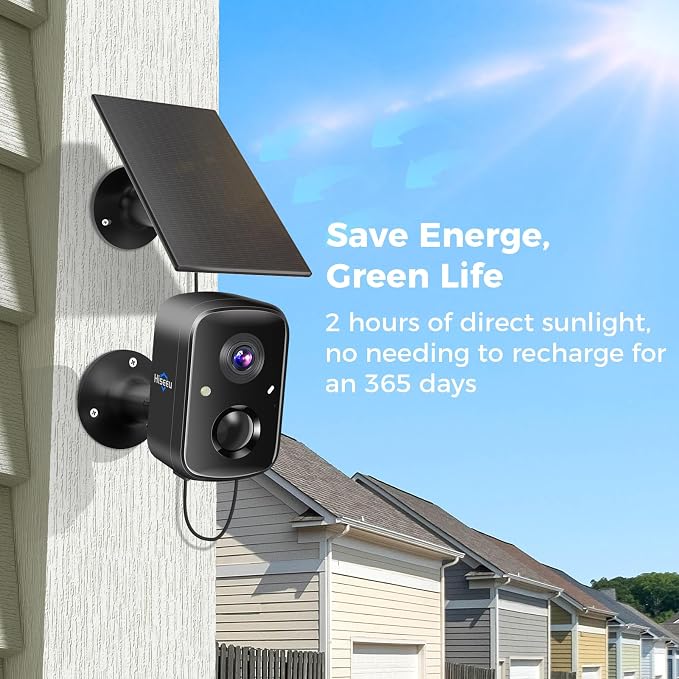 Hiseeu Security Cameras Wireless Outdoor, Solar Powered 3K 4MP Surveillance WiFi Cameras for Home Security Outside, PIR/AI Motion Detection, Waterproof, Color Night Vision, 2-Way Audio, Black - Image 3