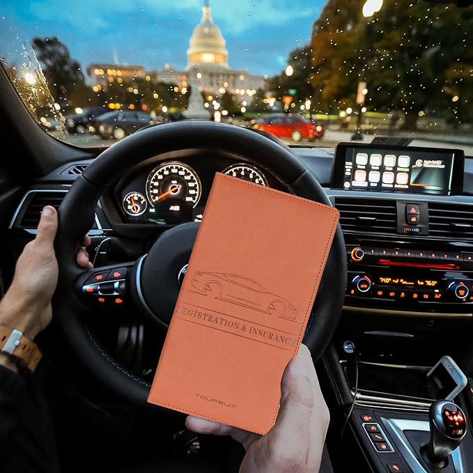 TOURSUIT Car Registration & Insurance Card Holder, Brown | Vehicle License Document Organizer, Glove Box Compartment, Interior Car Accessories, For Women Men - Image 6
