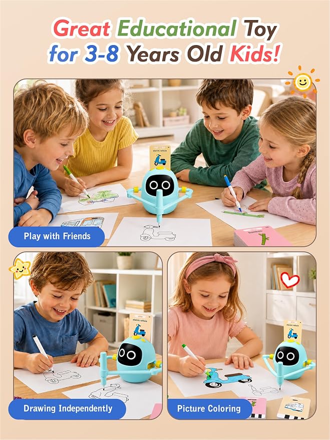 Kikapabi Drawing Robot Toys for Kids, 220 Flash Cards Gift for 3-8 Years Old Boys Girls, Montessori Doodle Art Painting with Voice Interactive for Beginners, Birthday (Blue) - Image 5