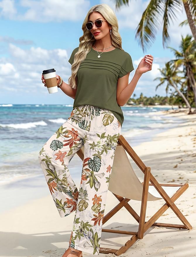 WIHOLL Two Piece Set for Women Summer Spring Outfits Matching Sets Women Clothing Airport Travel Vacation Wide Leg Pants - Image 4