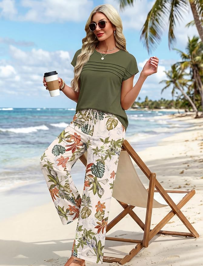 WIHOLL Two Piece Set for Women Summer Spring Outfits Matching Sets Women Clothing Airport Travel Vacation Wide Leg Pants - Image 4