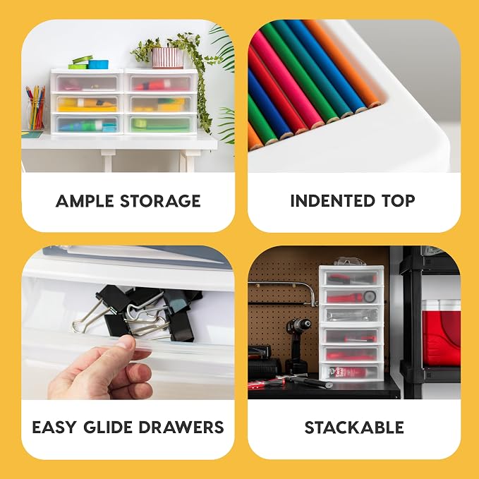 IRIS USA 3-Drawer Medium Stacking Desktop Organizer, White | Organize office supplies, stationery, makeup, craft materials and everyday essentials for neat desktop storage - Image 4