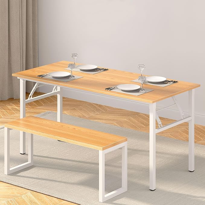 Need Office Computer Desk 60 Inch Sturdy Folding Laptop Table Teak | White Frame Writing Gaming Work Table/Foldable Home Office Desk/Sewing Table, No Assembly Required - Image 6