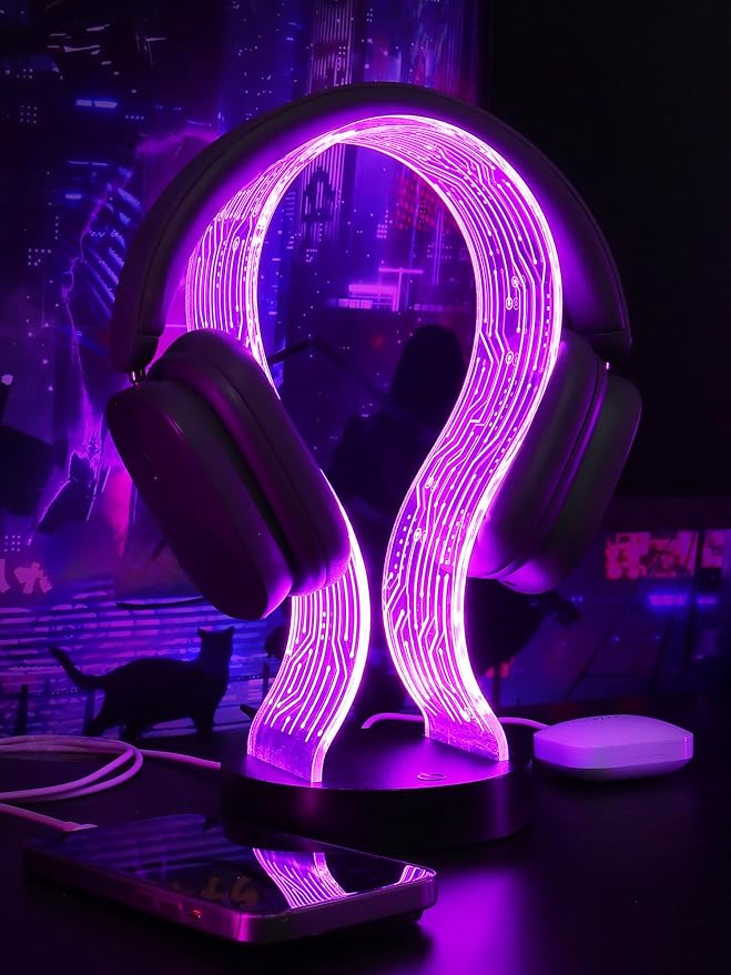 CoolGift Mart Light Up Headphone Stand with 16 Color Lights, PCB Pattern Acrylic Headset Stand with 1 USB and 1 Type-C Charging Ports, Gifts for Gamers Men Boy Father Dad and DJ Music Lovers - Image 3