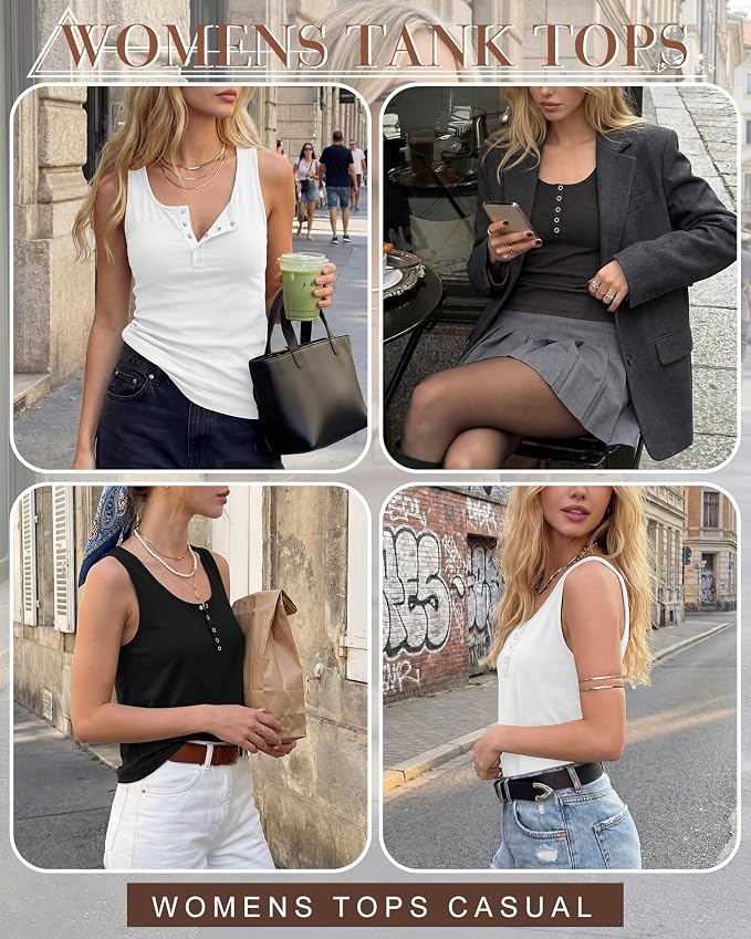 Ficerd 3 Pack Women's Henley Tank Tops Sleeveless Button Down Summer Shirts 2026 Casual Trendy Loose U Neck Tee Blouses - Image 4