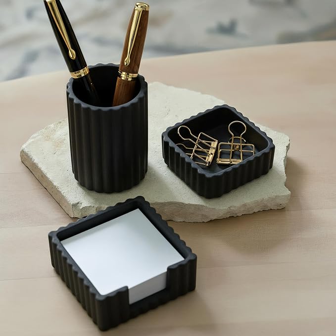 Aesthetic Desk Organizer Set of 3 For Your Office - Sturdy Concrete Desktop Accessories For Women Enhance Any Office Decor - Set incl. Pen Holder, Paperclip Storage & Sticky Note Holder for Teacher - Image 9