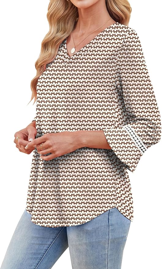 WIHOLL Womens Blouses Dressy Casual 3/4 Length Sleeve Tops Lace Trendy 2026 Spring Summer V Neck Shirts Vacation Outfits - Image 4