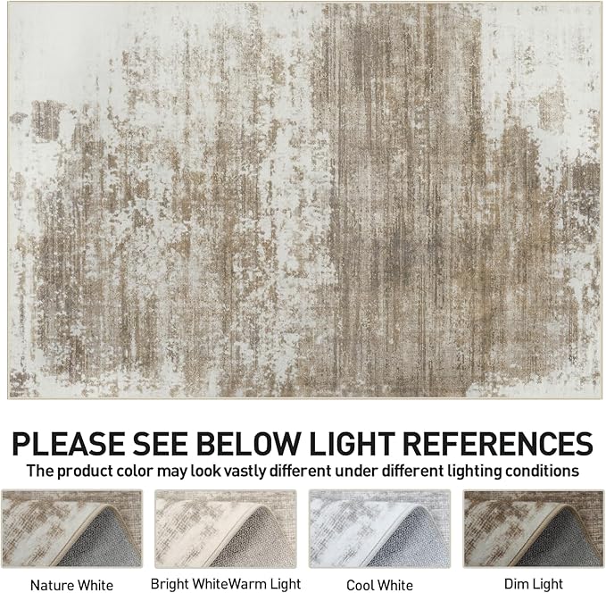 9x12 Area Rugs Washable Rug: Modern Abstract Living Room Rug Soft Anti-Skid Thin Carpet Indoor Floor Non-Shedding Carpets for Bedroom Dining Room Farmhouse Nursery Home Office Brown White - Image 7