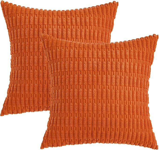 MIULEE Fall Pack of 2 Orange Corduroy Decorative Euro Sham Pillow Covers 22x22 Inch Soft Boho Striped Throw Pillow Covers Modern Farmhouse Home Decor for Sofa Living Room Couch Bed - Image 6