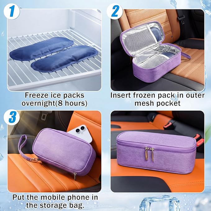Phone Cooler Bag for Beach, Portable Phone Cooling Pouch with 2 Reusable Ice Packs, Keeps Cool in Extreme Heat for Car Pool Hiking, Extends Battery Life, Fits All Smartphones(Purple,Fabric) - Image 4