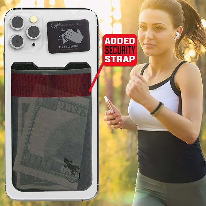 Phone Wallet - Adhesive Card Holder - Cell Phone Pouch - Stick on Lycra Pocket by Gecko - Carry Credit Cards and Cash - Image 3