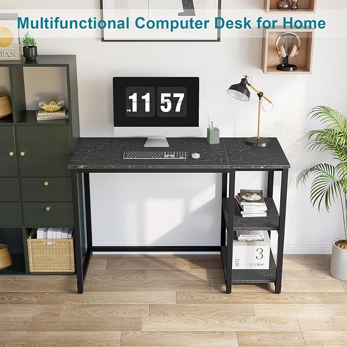 SINPAID Computer Desk 40 inches with 2-Tier Shelves Sturdy Home Office Desks with Large Storage Space Modern Gaming Desk Study Writing Laptop Table, Black Marble - Image 2