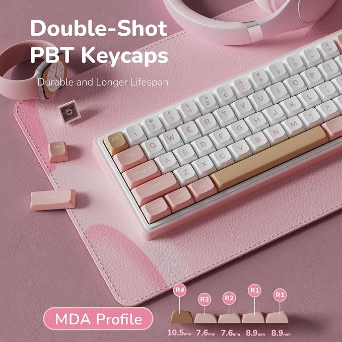 RK ROYAL KLUDGE R65 Wired Mechanical Keyboard with Volume Knob, 60% Percent RGB Backlit Gasket Mount Gaming Keyboard with PBT Keycaps, MDA Profile, QMK/VIA, 66 Keys Hot Swappable Cream Switch, Pink - Image 4