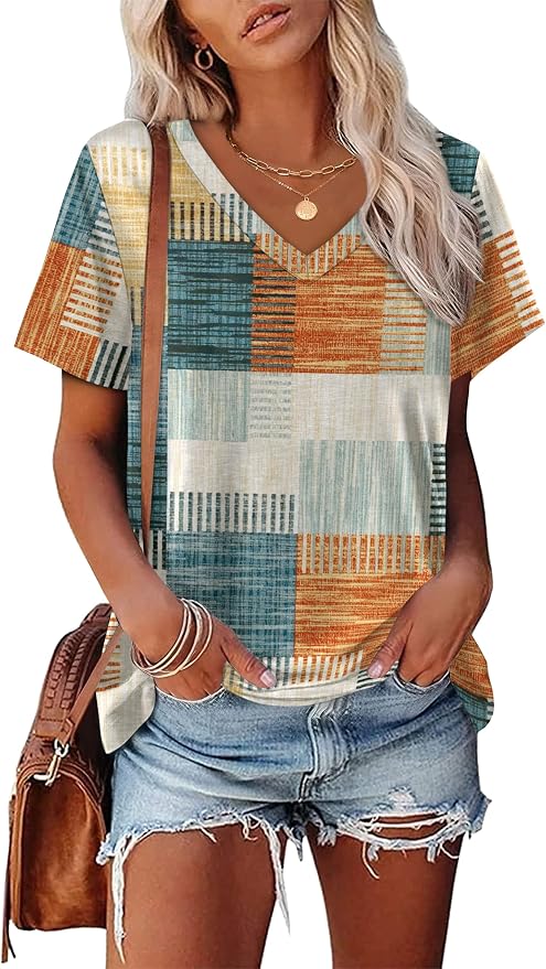 Alaroo Womens Summer Tops 2026 V Neck Short Sleeve Shirts Trendy Dressy Casual Vacation Outfits Printed - Image 2