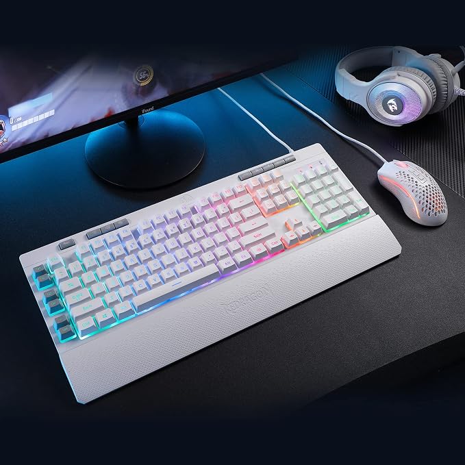Redragon K512 RGB Membrane Gaming Keyboard, 6 Macro Keys & Easy Media Wheel | Dedicated Scroll Controls, No Software Needed 6 On-the-Fly Combos for Extensive Games, 13 Backlight Modes, Wrist Support - Image 9