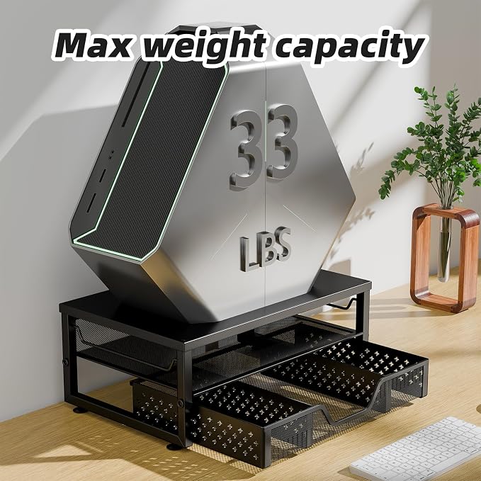 Simple Trending Monitor Stand Riser with Drawer, Black for Home Office | Metal 2-Tier Monitor Stand with Hidden Drawer | Ergonomic Neck Support | Desk Organizer | Space Saving | Fast Setup - Image 3