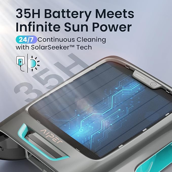 AIPER EcoSurfer S2 Solar Powered Pool Surface Skimmer Robot with APP Support, 24/7 Continuous Cleaning, Dual Charging Modes, Smart Obstacle Avoidance, 150-um Filtration, OTA Upgrade, Blue - Image 2