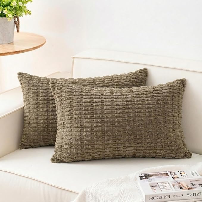 Aegero Pack of 2 Corduroy Decorative Throw Pillow Covers 12x20 InchSoft Striped Pillow Covers Modern Farmhouse Home Decor for Sofa Living Room Couch Bed（Green） by Unknown