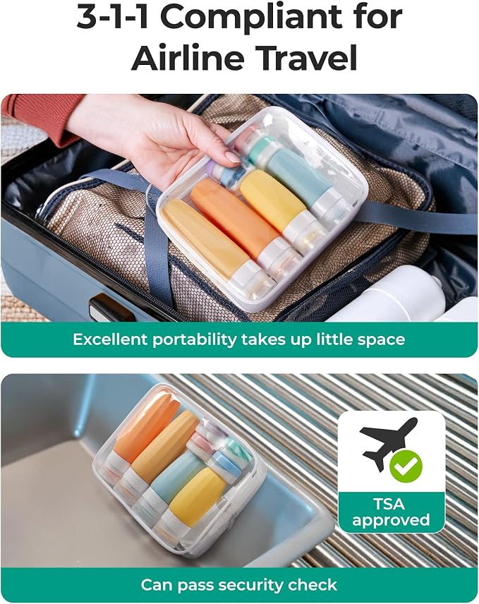 BAGSMART 18 Pack TSA Approved Travel Bottles for Toiletries, Leak Proof Silicone Travel Size Containers Bottles for Shampoo, Macaron - Image 7