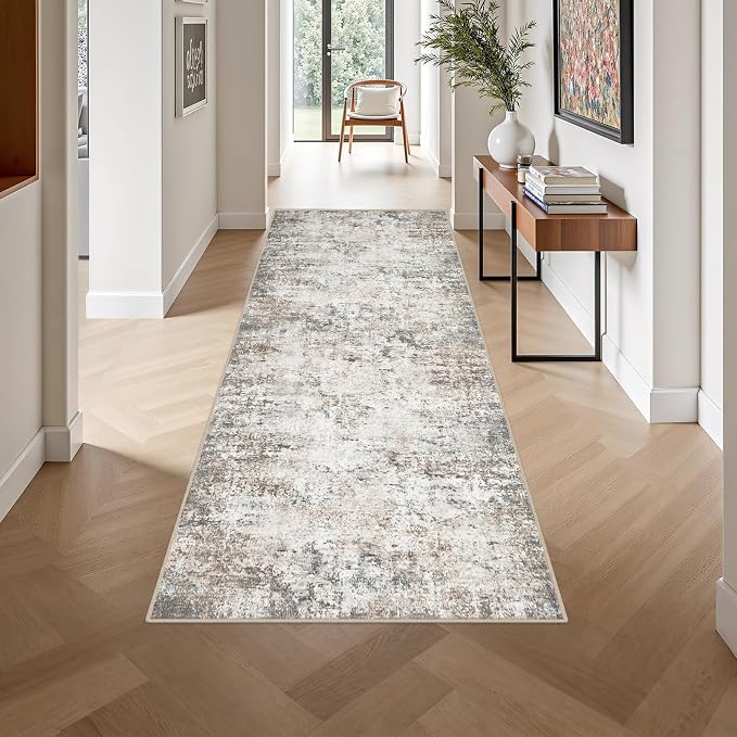 Washable Area Rug 3x8 Entryway Rug: Washable Modern Abstract Soft Thin Rug Indoor Floor No Slip Stain Resistant Carpet for Bedroom Dining Room Farmhouse Nursery Home Office - Brown Grey - Image 4