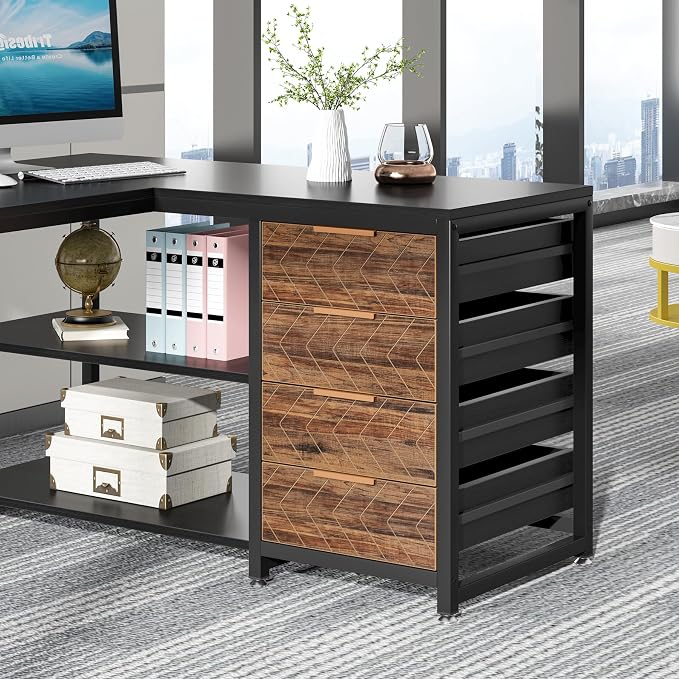 Tribesigns L Shaped Computer Desk with Storage Drawers, 59 inch Corner Desk with Shelves, Reversible L-Shaped Office Desk Study Writing Table Workstation for Home Office, Black - Image 7