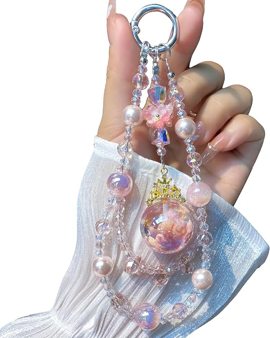 Phone Charm with Beaded Crystals, Anti-Theft Phone Strap, Hands-Free & Detachable Cellphone Lanyard, Cellphone Chain Wristlet with Tether Tab by Spetase