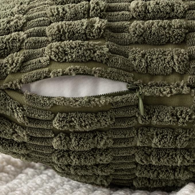MIULEE Pack of 2 Spring Corduroy Decorative Throw Pillow Covers 18x18 Inch Soft Boho Striped Pillow Covers Modern Farmhouse Home Decor for Summer Sofa Living Room Couch Bed Olive Green - Image 10