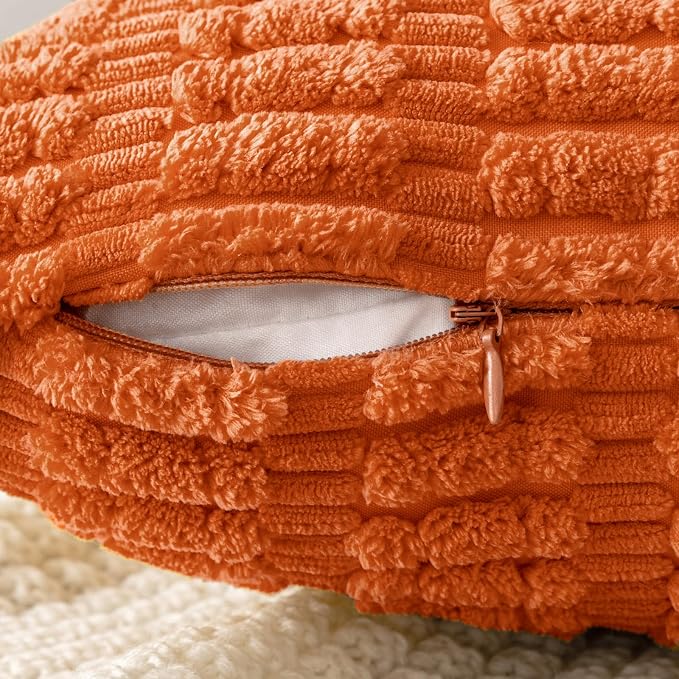 MIULEE Fall Pack of 2 Orange Corduroy Decorative Euro Sham Pillow Covers 22x22 Inch Soft Boho Striped Throw Pillow Covers Modern Farmhouse Home Decor for Sofa Living Room Couch Bed - Image 3